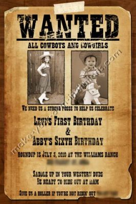 Wanted poster invitations for a shared party