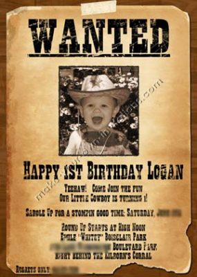 1st birthday invitation wanted poster