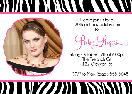 zebra print invitation A zebra print invitation for your 30th birthday 