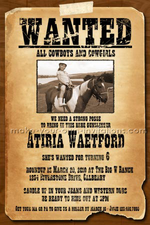 Cowboy Photo Invitations - wanted poster