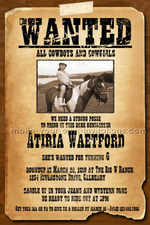 custom photo cowboy invitations.