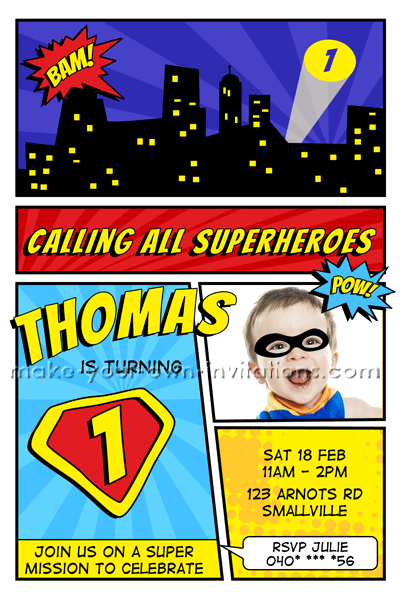 Kids Birthday Super Hero Invitations
