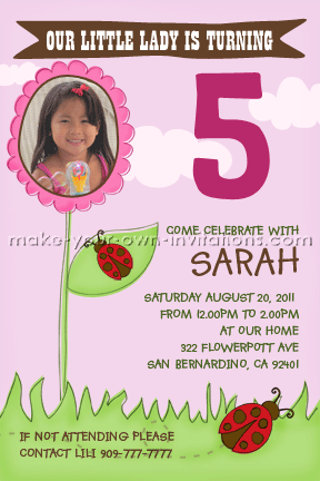 pink Ladybug Birthday party invitations