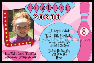 girls bowling party invitation