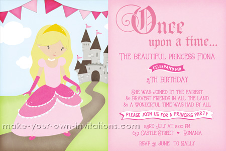 Pink princess party invitation without the personal photograph.