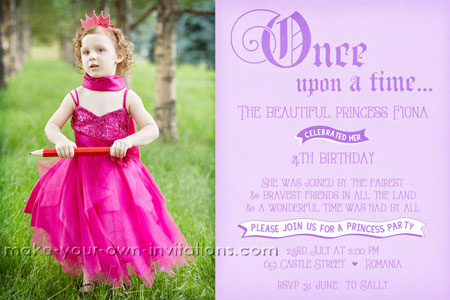 princess party invitation design for a girls birthday party.