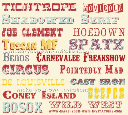 circus invitation fonts