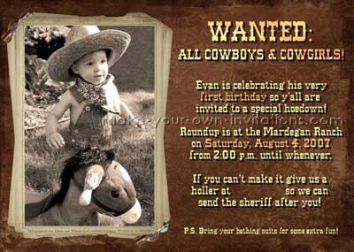 Pony Birthday Party on Cowgirl And Cowboy Invitations   Make Western Party Invitation Ideas