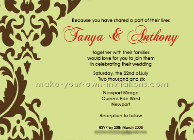 Free Online Wedding Invitation Cards on Damask Wedding Invitation Design