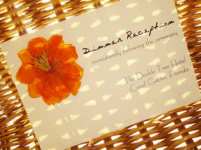 Pressed flowers invitations - the reception card.