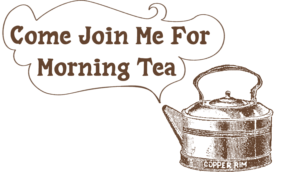 Come join me for morning tea clip art with a vintage tea pot