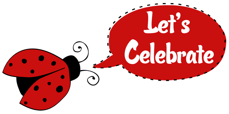 'Lets Celebrate' Ladybug clipart in speech bubble