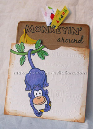 pocket monkey themed birthday invitations