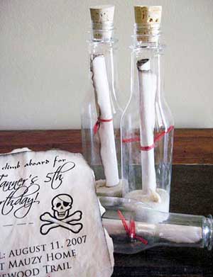 message in a bottle pirate party invite.
