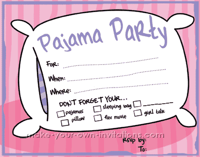 Slumber Party Invitations on Envelope Sizes For Handmade Invitations