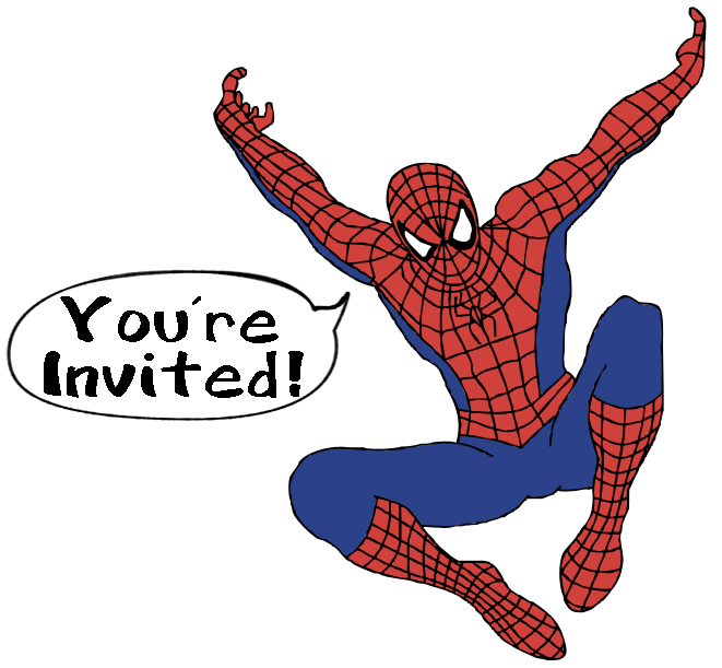 You're Invited clip art image of spiderman leaping through the air