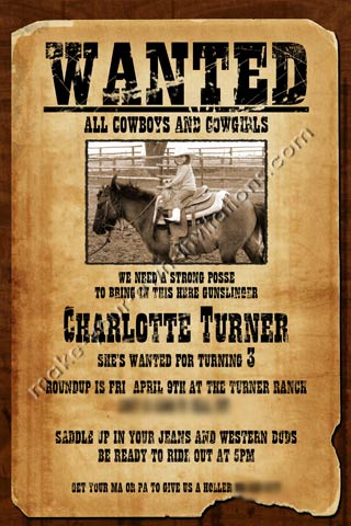 Western Invitations Wanted Posters