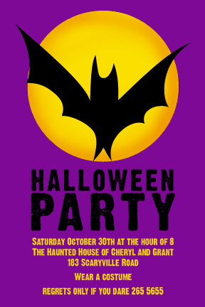 Halloween Bat Invitation circling the moon
