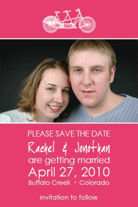 Pink and White Photo Save the Date cards