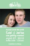 Pink and White Photo Save the Date in green